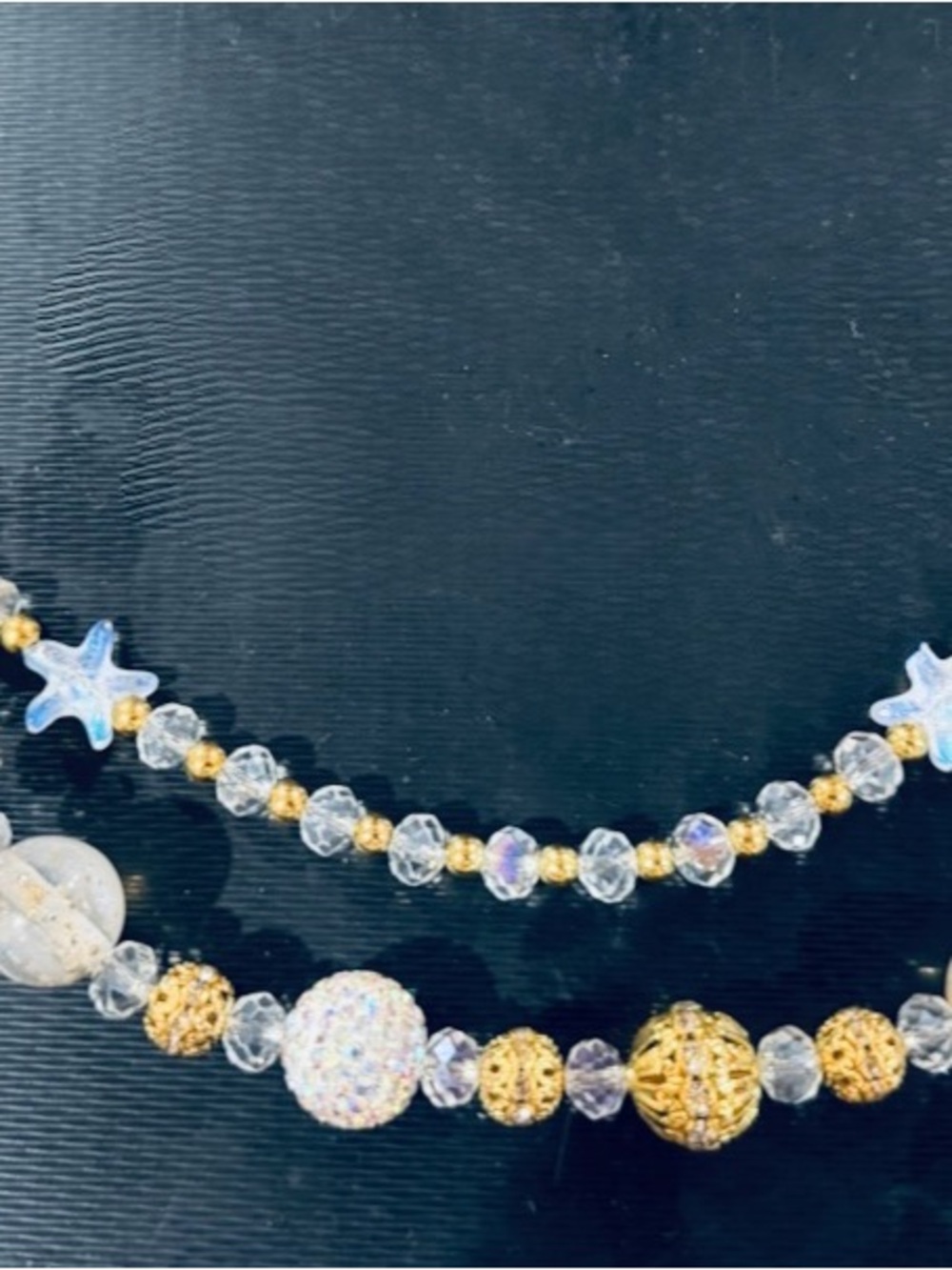 Gold and Clear Beaded Purse charm with Iridescent and Star Accents